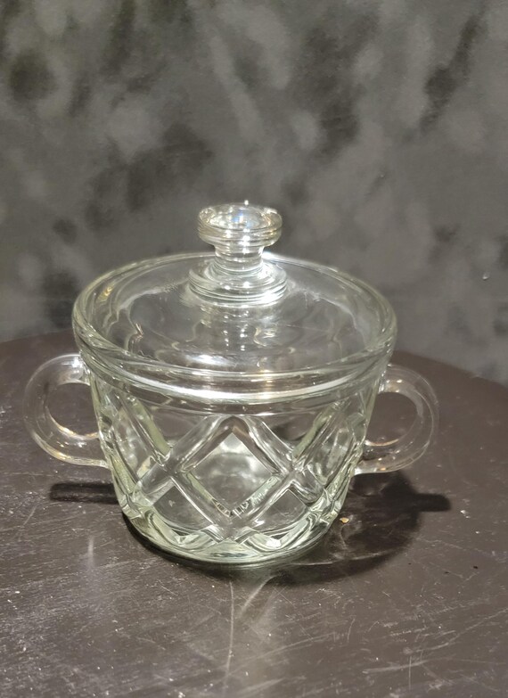 Vintage Diamond Point Glass Sugar Bowl with Lid - Indiana Glass Style