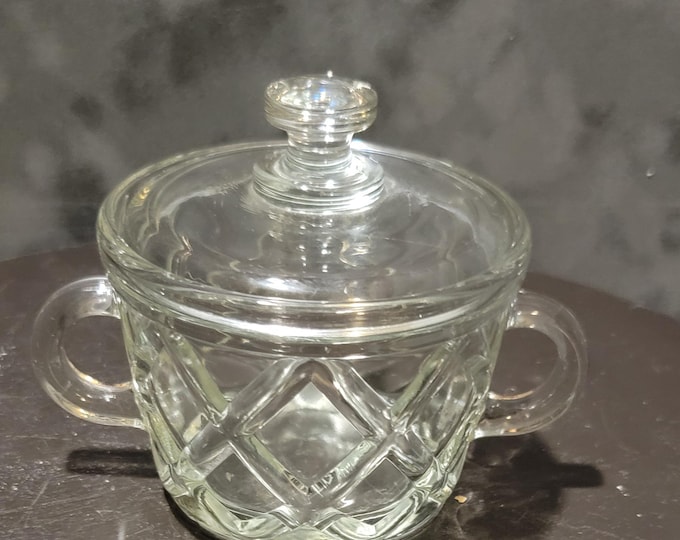 Vintage Diamond Point Glass Sugar Bowl with Lid - Indiana Glass Style