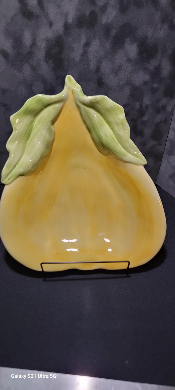 Vintage Italian Ceramic Pear Serving Dish  Rustic Farmhouse Decor