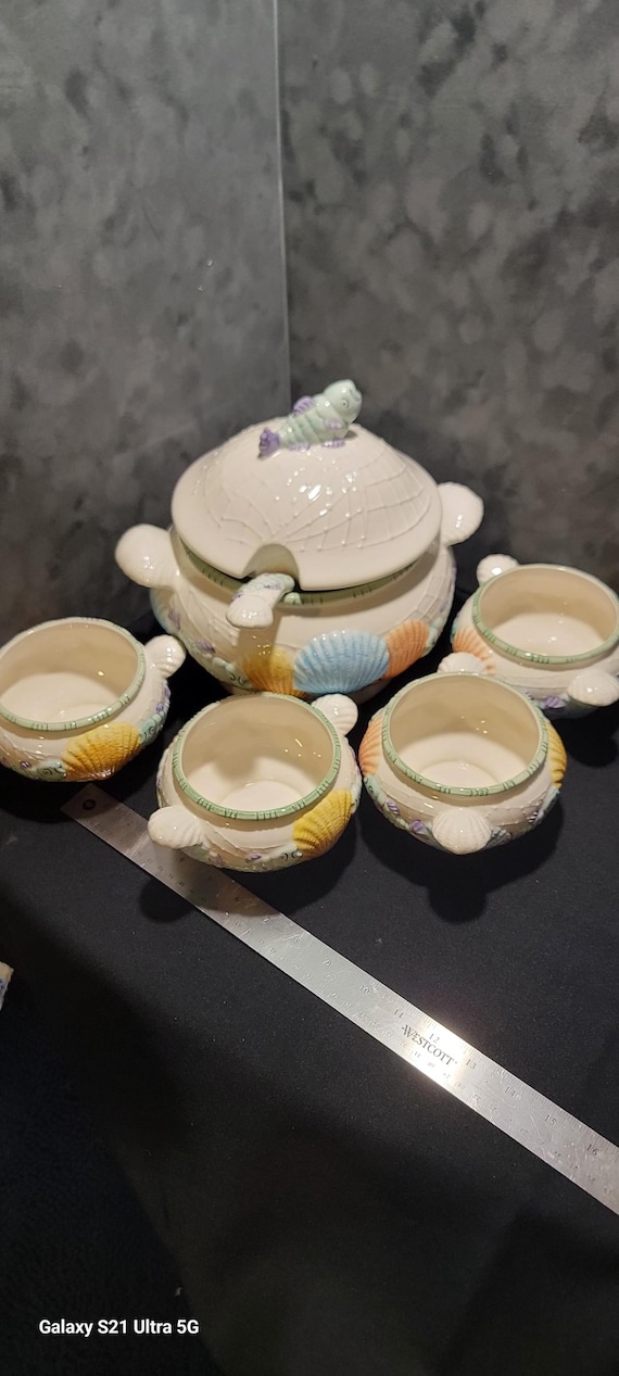 Vintage Himark Coastal Soup Tureen Set Seashell Bowls