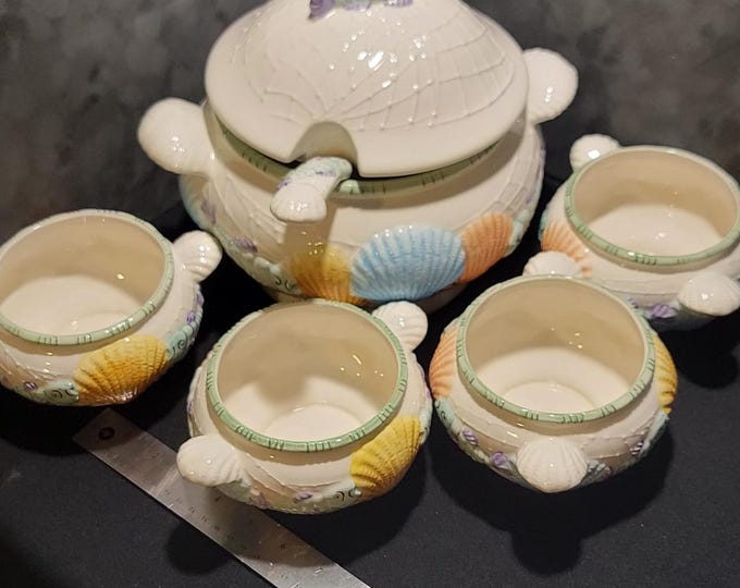 Vintage Himark Coastal Soup Tureen Set Seashell Bowls