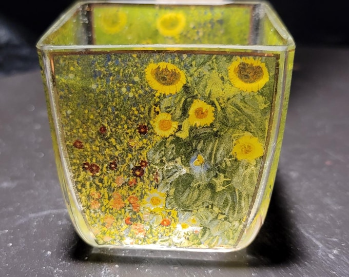 Goebel Artis Orbis Votive – Gustav Klimt “Bauerngarten mit Sonnenblumen” – Cottage Garden Candle Holder – German Art Glass – 3.25”