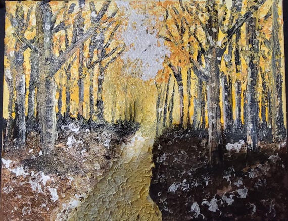 Textured Acrylic Forest Painting | 12x12 Autumn Landscape Wall Art