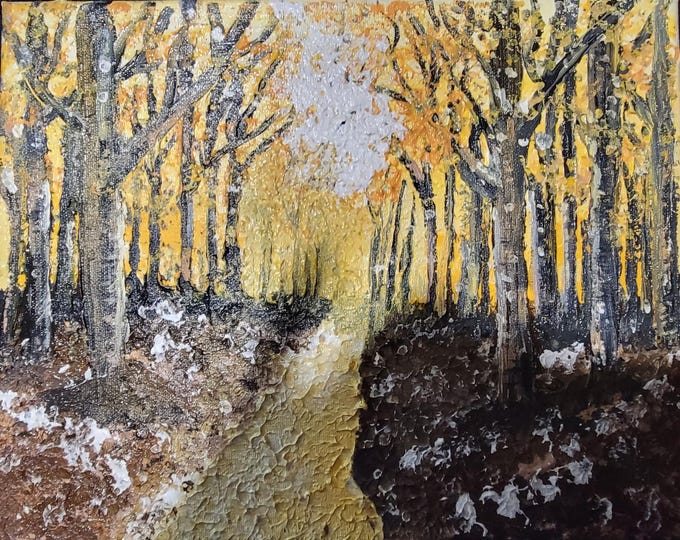Textured Acrylic Forest Painting | 12x12 Autumn Landscape Wall Art