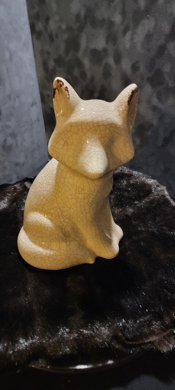 Vintage Crackle Glaze Ceramic Fox Figurine | Mid-Century Modern Pottery | Minimalist Woodland Decor
