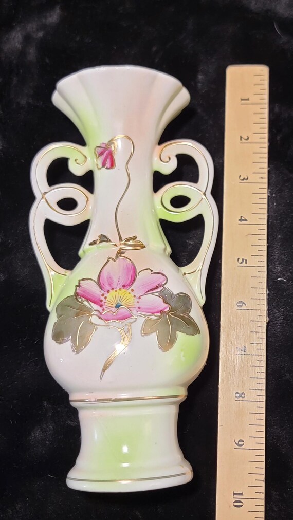 Vintage Kalk Fine Porcelain Vase Raised Gold and Flower Design