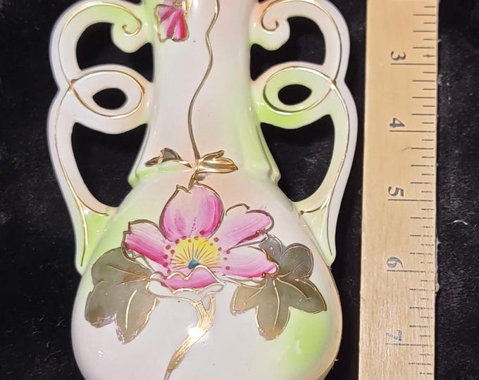Vintage Kalk Fine Porcelain Vase Raised Gold and Flower Design