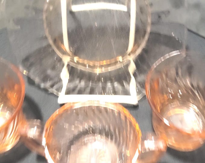 Vintage Federal Pink Depression Glass Tea Set, 4 Piece Set Cups Sugar Bowl Plate, Marked Federal USA 1930s 1940s Glassware