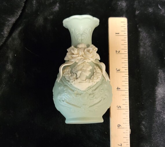 Vintage Jasperware Cameo Mint Green Matte Porcelain Bud Vase