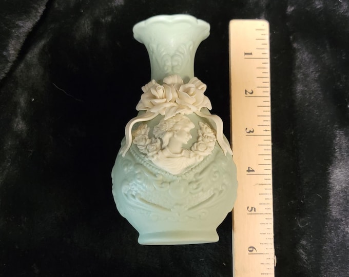 Vintage Jasperware Cameo Mint Green Matte Porcelain Bud Vase
