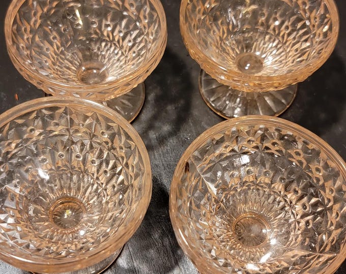 Vintage Pink Depression Glass Sherbet Cups Cube Pattern