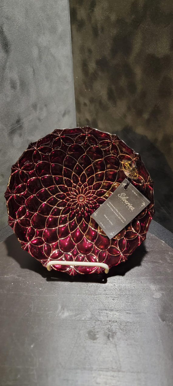 Silverina Ruby Red Handcrafted Glass Bowl | Gold Detailed Turkish Art Glass | Decorative Centerpiece or Gift | Made in Turkey