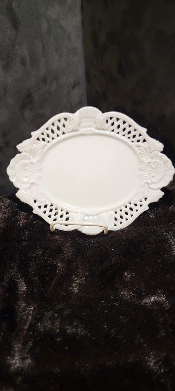 Vintage Reticulated Porcelain Bowl | White Openwork Lace Dish Capodimonte Style | Mid-Century Decorative Plate