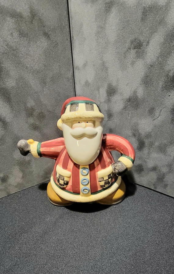 Vintage Sakura Debbie Mumm Santa Figurine Planter Holder, Country Christmas Decor, Ceramic Santa Candy Dish, Holiday Collectible