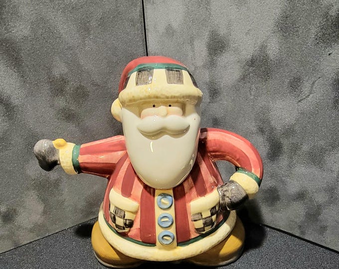 Vintage Sakura Debbie Mumm Santa Figurine Planter, Country Christmas Folk Art Holder