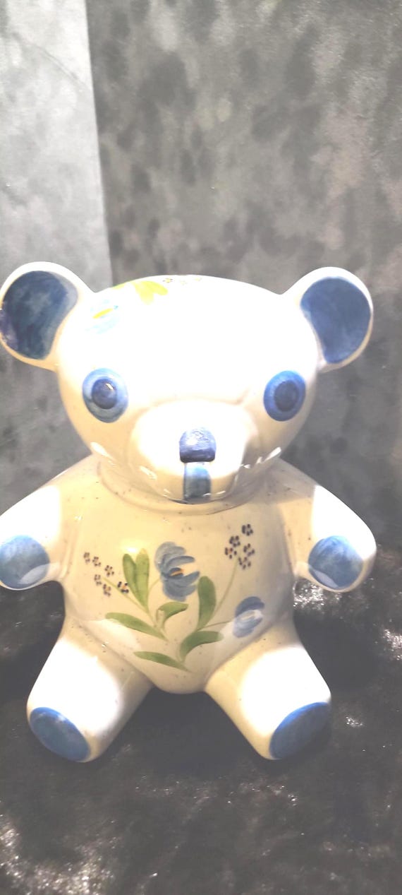 Vintage N.S. Gustin Teddy Bear Cookie Jar | Hand-Painted Floral Ceramic