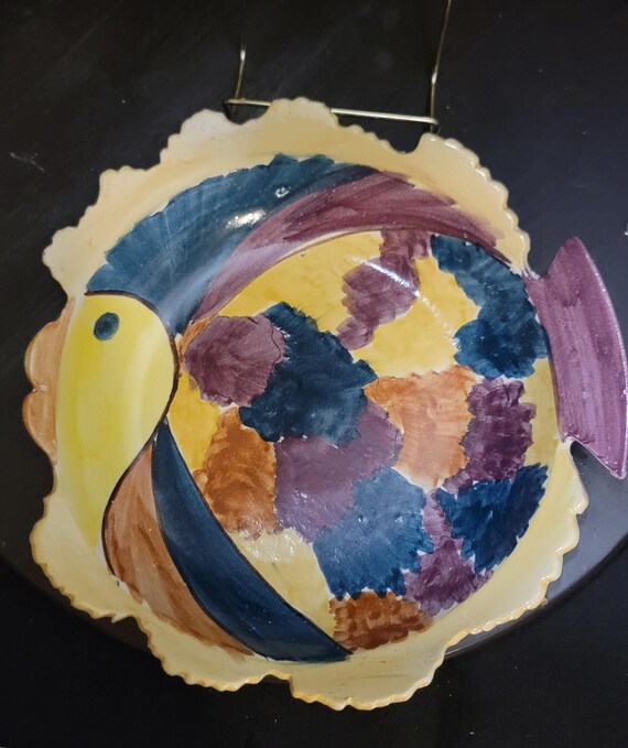 Handmade Pottery Fish Plate | Signed Ceramic Coastal Decor