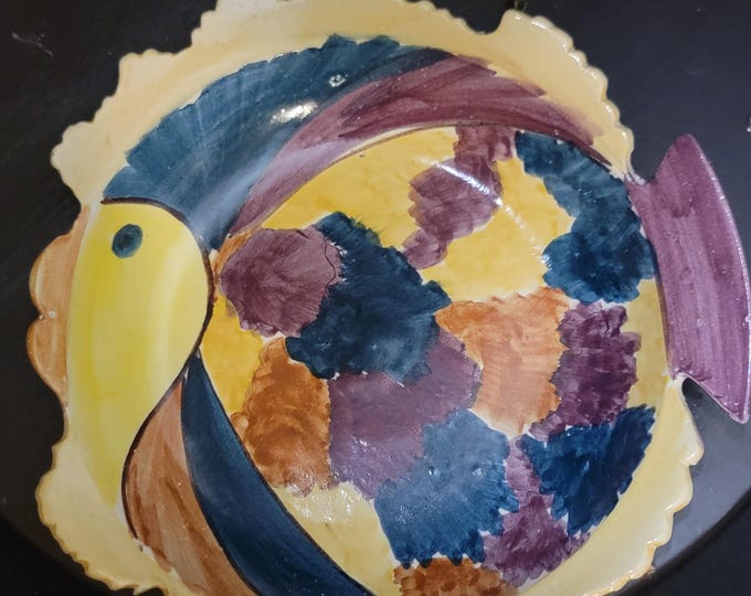 Handmade Pottery Fish Plate | Signed Ceramic Coastal Decor