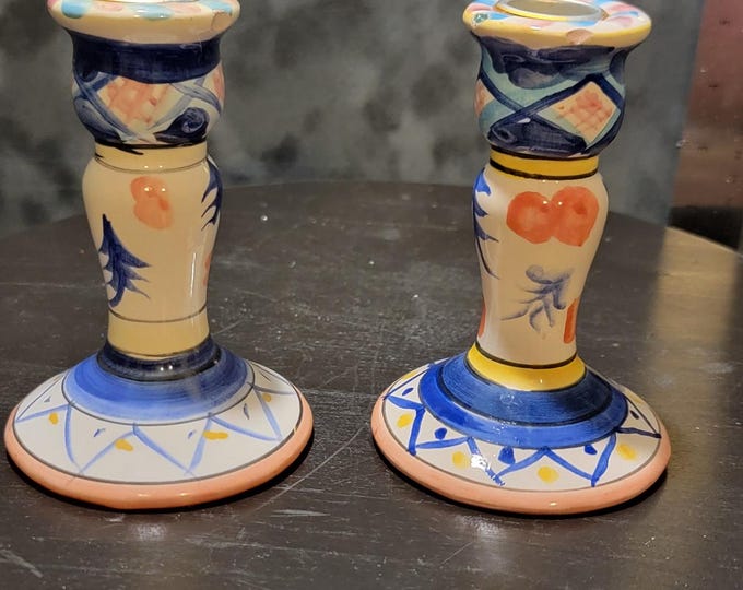Vintage Hand-Painted Ceramic Candlestick Holders | Imari-Style Japanese Décor