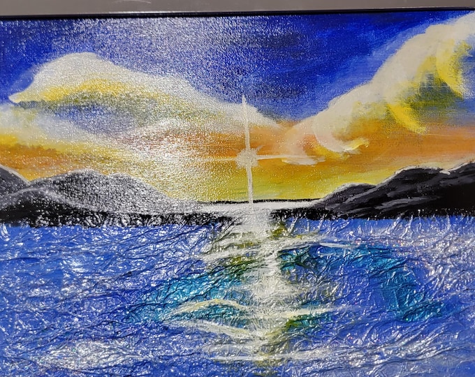 Textured Acrylic Seascape Painting: Radiant Horizon, Abstract Impressionist Art