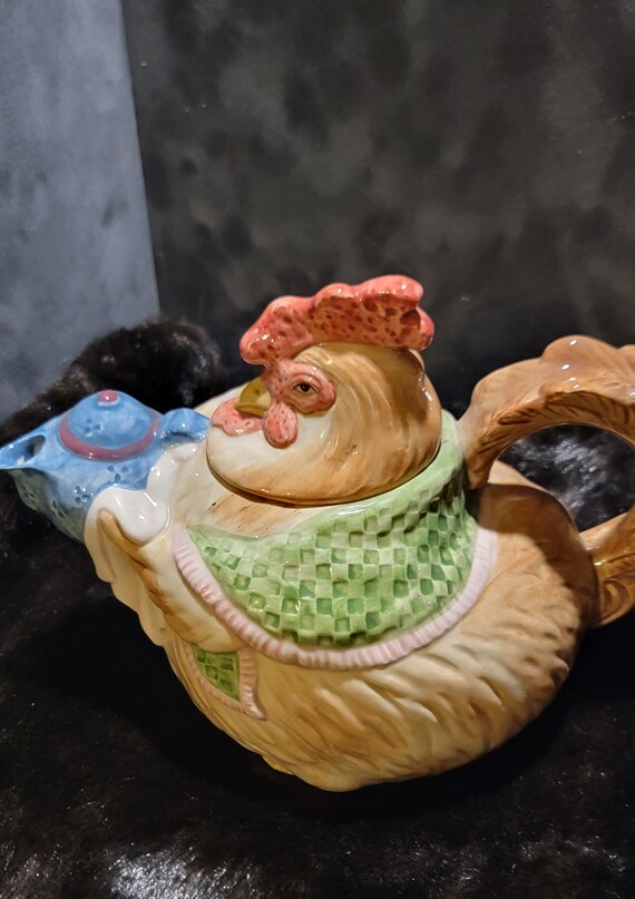 Vintage 1987 Fitz and Floyd Rooster Teapot | FF 42 oz Hand-Painted Ceramic | Farmhouse Country Kitchen Decor | Collectible Pottery