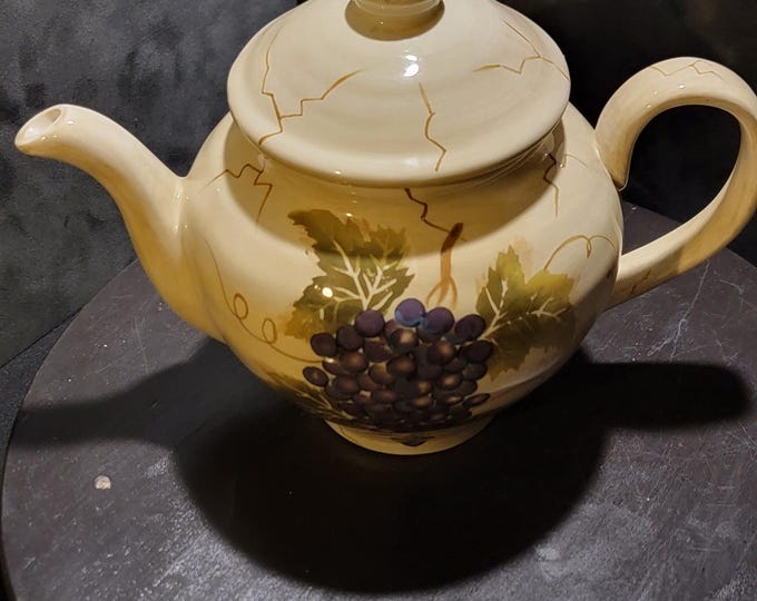 Hand-Painted Stoneware Teapot | Vineyard Grapevine Decor