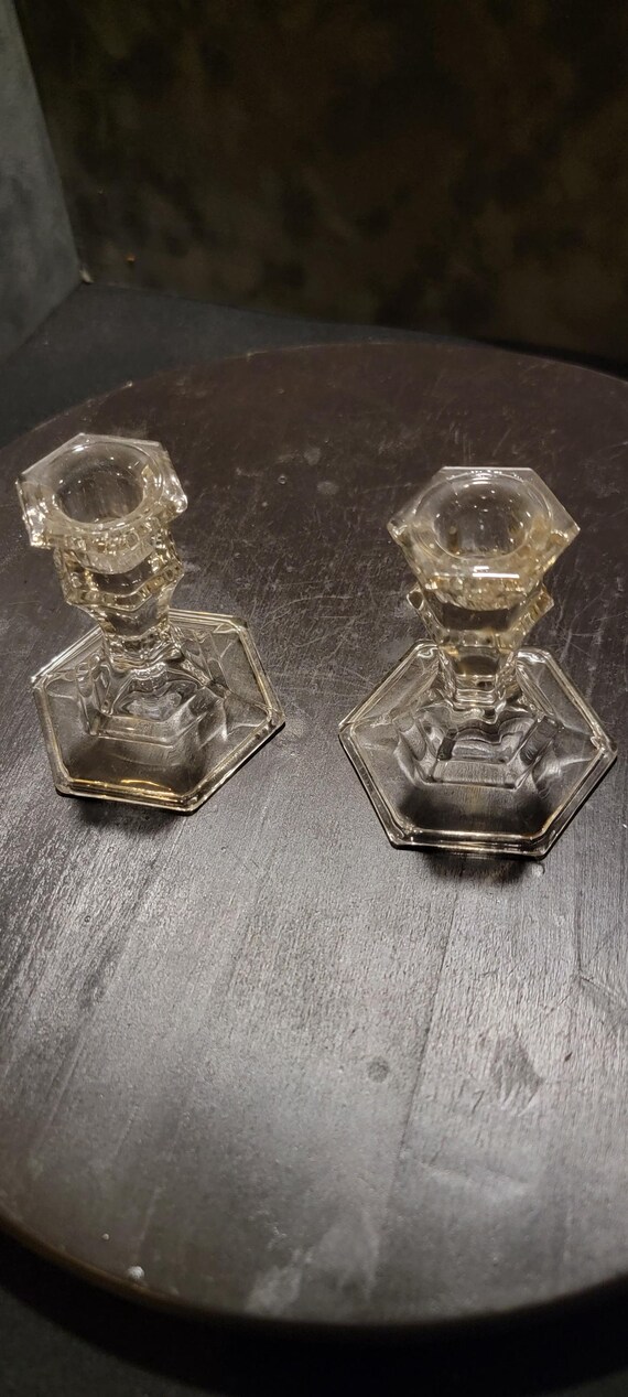 Vintage Clear Glass Candlestick holders