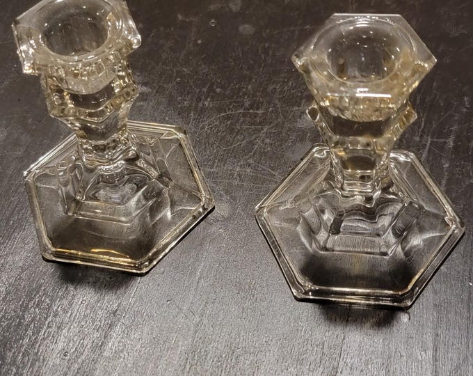 Vintage Clear Glass Candlestick holders