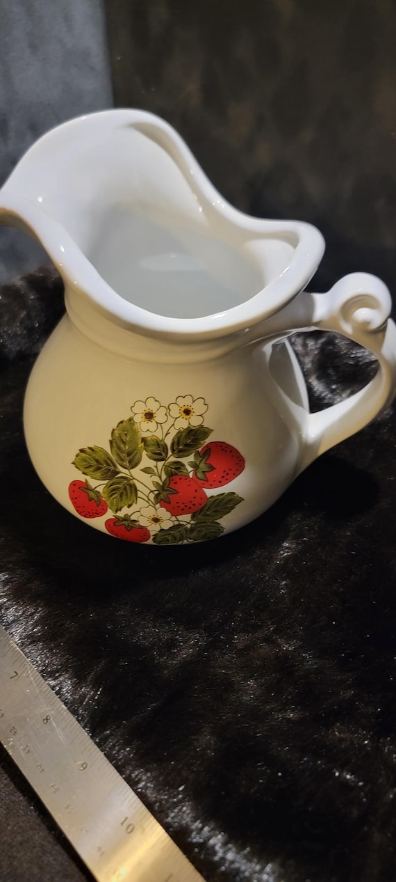 Vintage McCoy Pottery Strawberry Cream Pitcher | Farmhouse Ceramic Milk Jug | 1970s USA Pottery | Country Kitchen Decor
