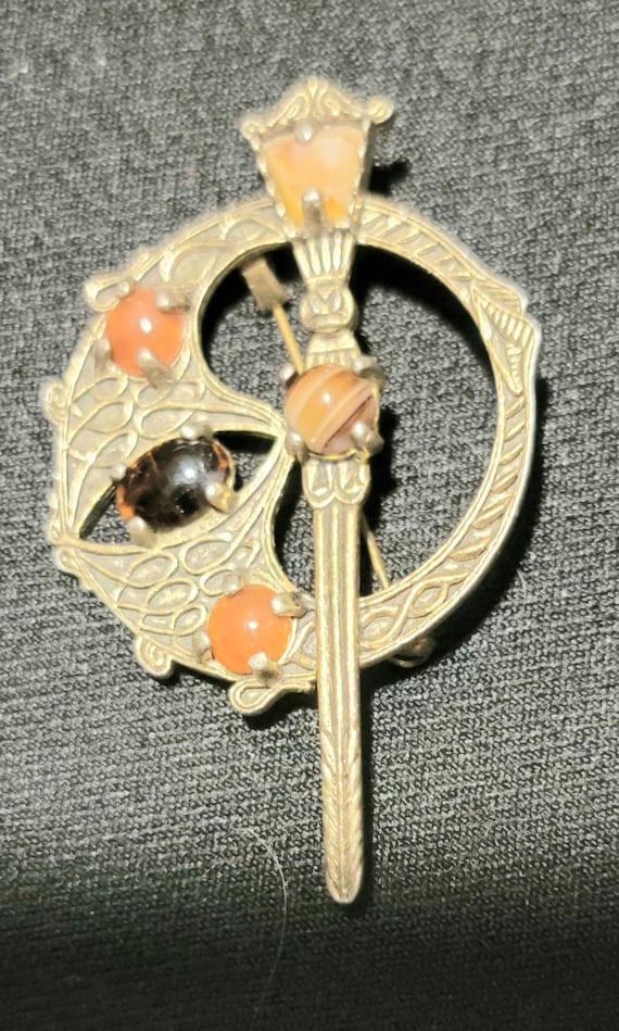 Vintage Art Nouveau Style Brooch Made in Britain, Filigree Bar Pin with Glass Stones, Antique Style Costume Jewelry, 1920s 1930s Brooch