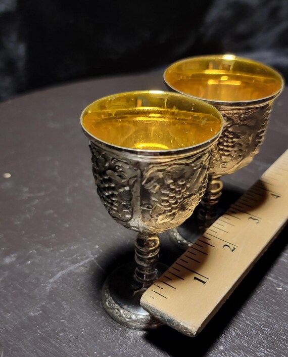 Vintage Grape Pattern Cordial Goblets Japan Silverplated