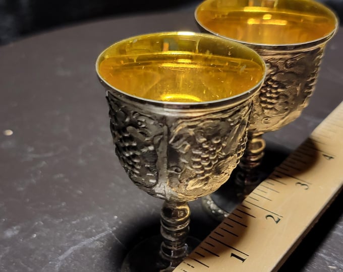 Vintage Grape Pattern Cordial Goblets Japan Silverplated