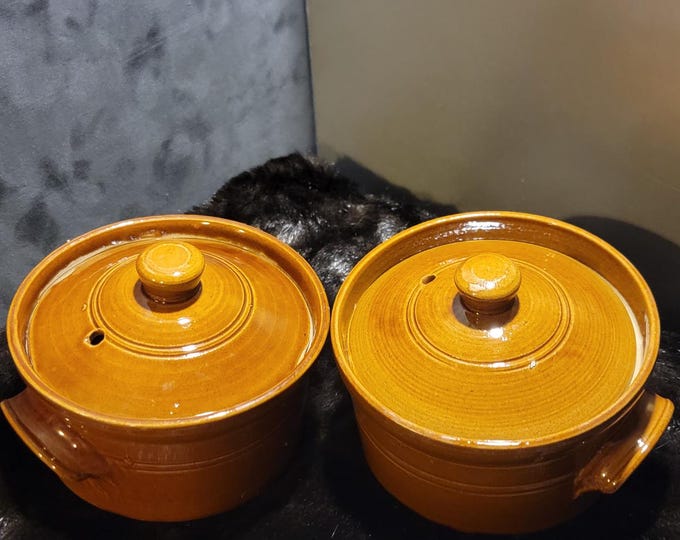 Pearsons of Chesterfield 1-Pint Brown Glazed Stoneware Crocks with Lids, made in England