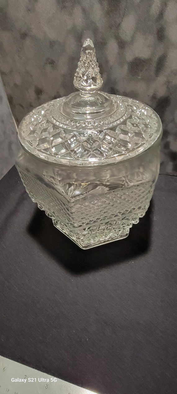 Vintage Cut Glass Candy Jar with Lid 8" Elegant Biscuit Jar