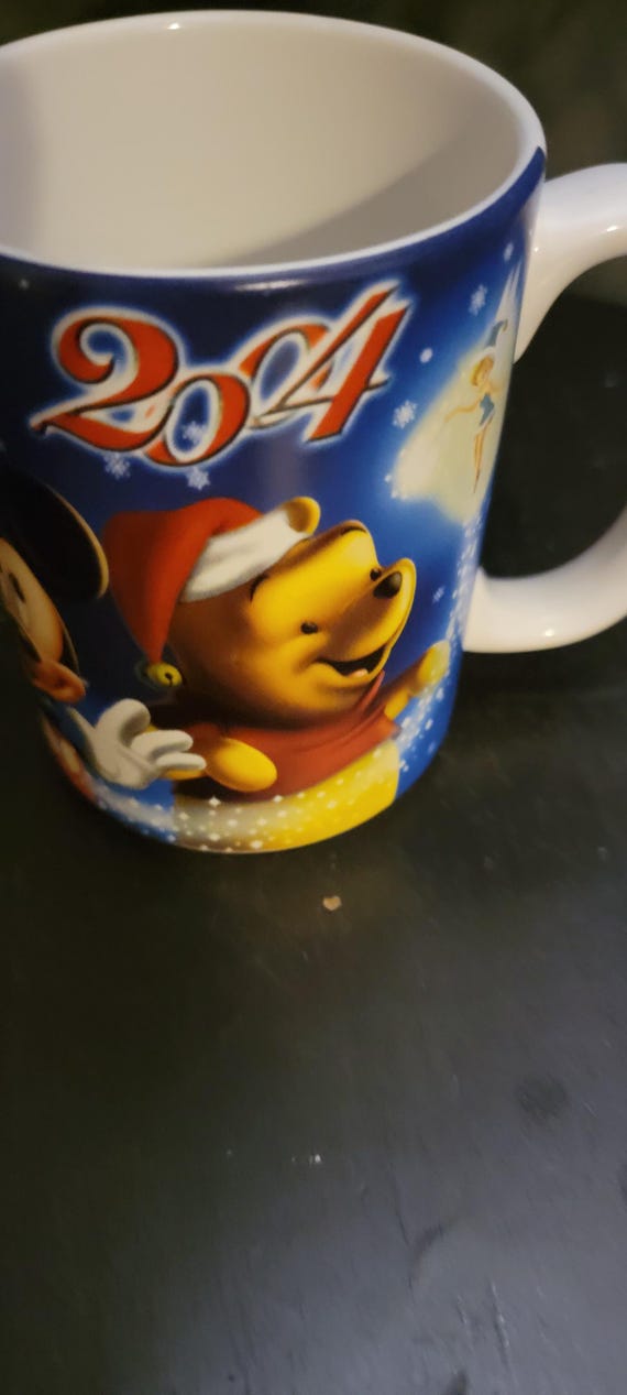 Disney Store Exclusive 2004 Holiday Mug | Mickey Mouse, Winnie the Pooh, Tinker Bell | Christmas Collectible Coffee Cup