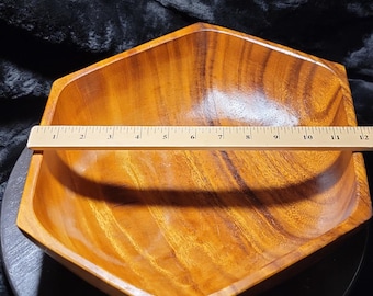Handcrafted Acacia Wood Pentagonal Bowl – 11" Geometric Mid-Century Modern Centerpiece