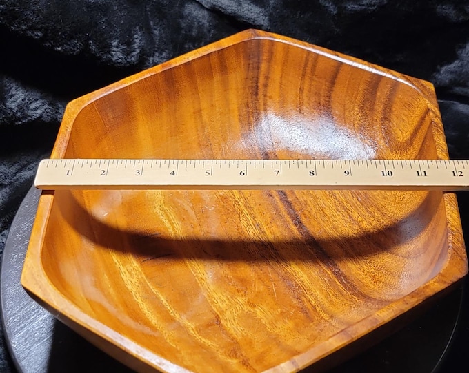 Handcrafted Acacia Wood Pentagonal Bowl – 11" Geometric Mid-Century Modern Centerpiece