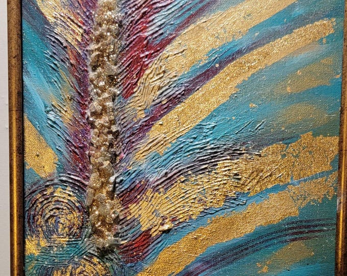 Golden Ascent Abstract Painting: Textured Mixed Media Art with Gold Frame