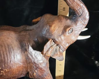 Vintage Leather Wrapped Elephant Trunk Up