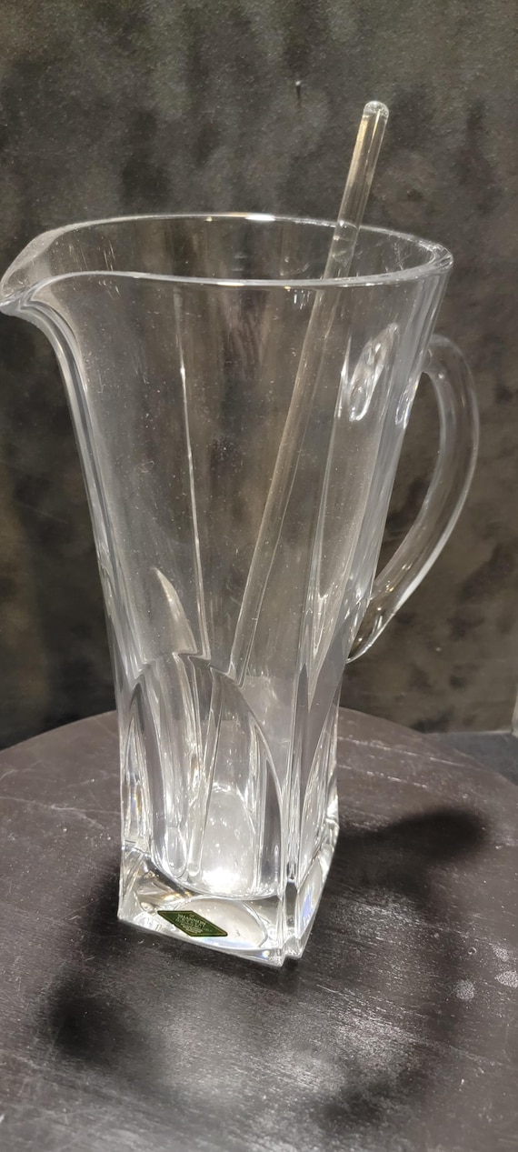Lead Crystal Martini Pitcher, Heavy Cut Crystal Barware – Cocktail Mixing Glass – Vintage Bar Tool