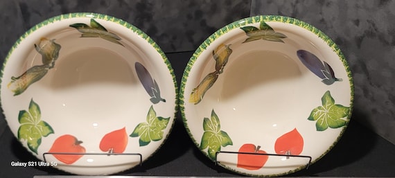 Vintage Italian Hand Painted Ceramic Vegetable Bowls Set of 2, Ceramica Artistica CRM Italy, Farmhouse Kitchen Serving Bowls, Tuscan Decor
