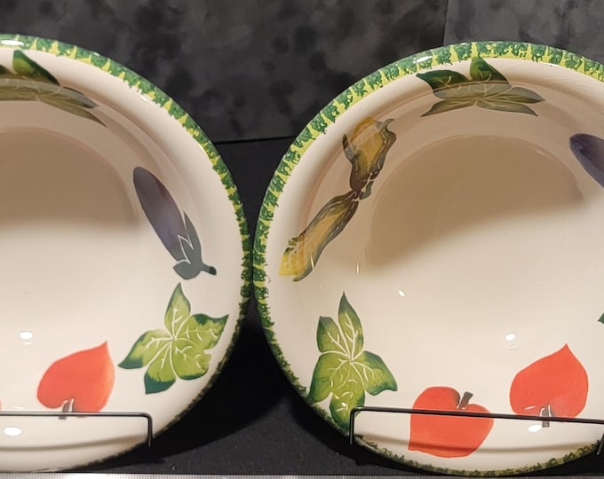 Vintage Italian Hand Painted Ceramic Vegetable Bowls Set, Tuscan Farmhouse Kitchen Decor