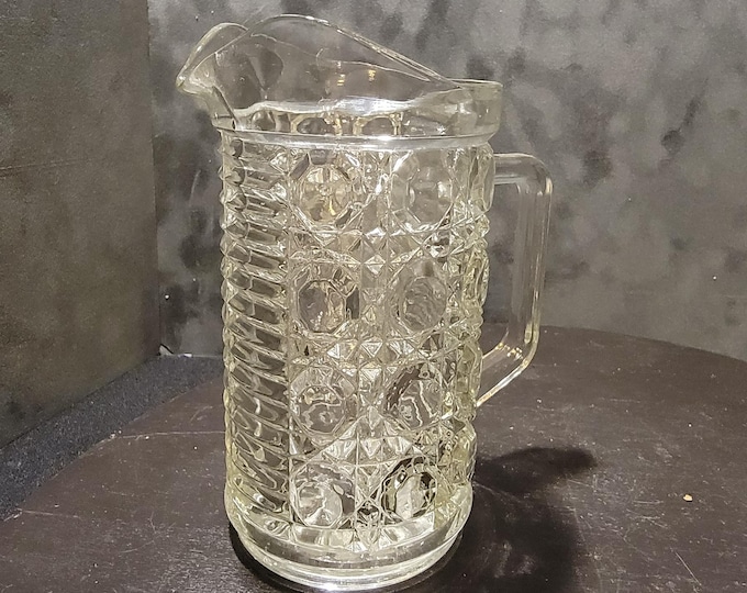 Vintage Fostoria “American (Cube)” Pattern Glass Pitcher – 6″ Small Clear Cube Motif Jug