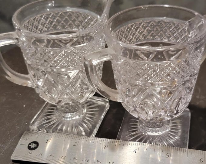 Vintage Diamond Point Glass Creamer & Sugar Bowl Set - 1940s Tableware