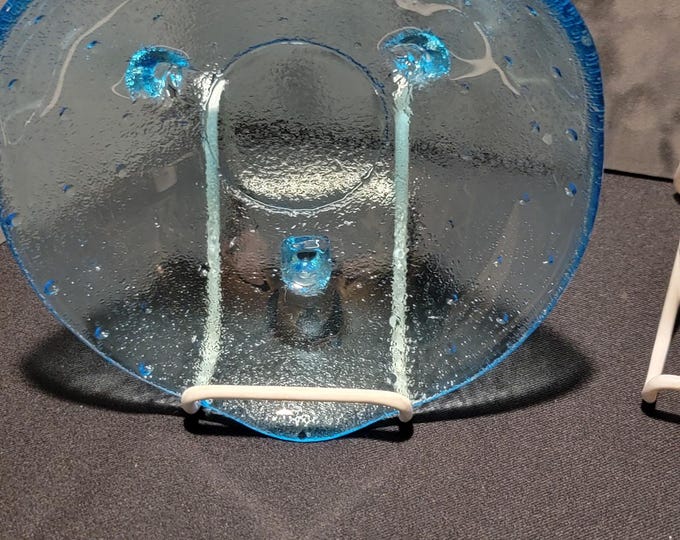 Vintage Aqua Blue Art Glass Bowl | Hand-Blown Bubble Texture Centerpiece