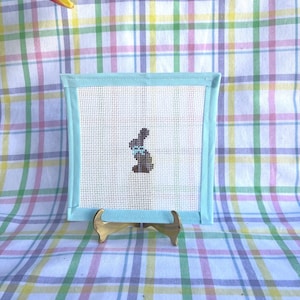 Mini Blue Chocolate Bunny Handpainted Needlepoint Canvas 13 Mesh
