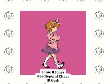 Gráfico de bordado de Junie B Jones, 18 mallas / Descarga digital instantánea