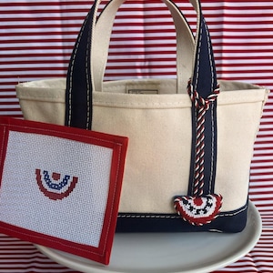Patriotic Bunting Mini Hand Painted Needlepoint Canvas 13 Mesh | Kitting Options Available