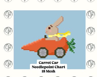 Carrot Car Bunny Needlepoint Chart 18 Mesh | Instant Digital Download