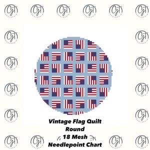 Vintage Flag Quilt Round Needlepoint Chart 18 Mesh | Digital Download